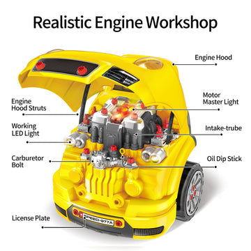 Deejoy Large Truck Builder Kit for Toddlers 3-5, Kids Mechanic Workshop Set with Light and Sound, Removable Engine, Yellow, 15.3