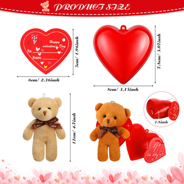 Civaner 48 Pcs Valentine Mini Bear Stuffed Plush Animal Keychain Decoration Heart Box With Valentines Cards For Classroom Exchan