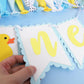 Rubber Ducky 1st Birthday high chair banner - Rubber Duck 1st Birthday Decoration, Light Blue 1st Birthday banner for Boys, Summ