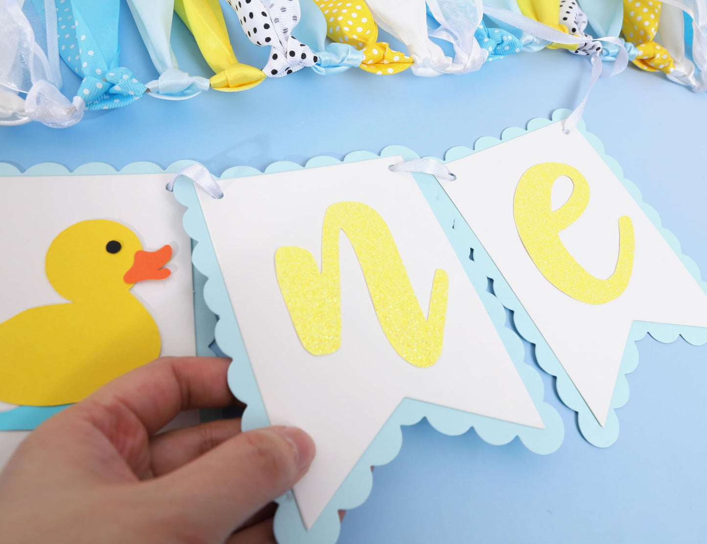 Rubber Ducky 1st Birthday high chair banner - Rubber Duck 1st Birthday Decoration, Light Blue 1st Birthday banner for Boys, Summ