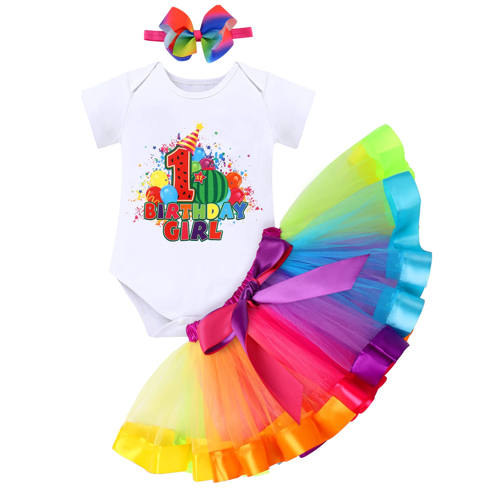 Watermelon Outfits For Baby Girl 2Nd Birthday Outfit Cake Smash Romper Rainbow Tutu Skirt Headband Photo Shoot Toddler Summer Me