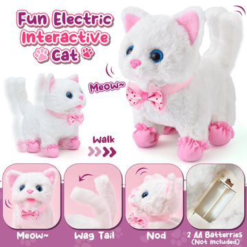 Golray Cat Toys For Kids Girls Gift, Electronic Interactive Plush Toy Cat Can Walk And Meow - 16 Pcs Carrier & Pet Groom Feed Care Pretend Play Set, Birthday Gift For Toddler Little Girl 3 4 5 6 7 8 9