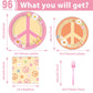 96 Pcs Groovy Birthday Party Supplies For 24 Guests Hippie Peace Sign Tableware Plates Napkins 60'S 70'S Two Groovy Retro Dinnerware Table Decorations Hippie Party Favor For Birthday Baby Shower Decor