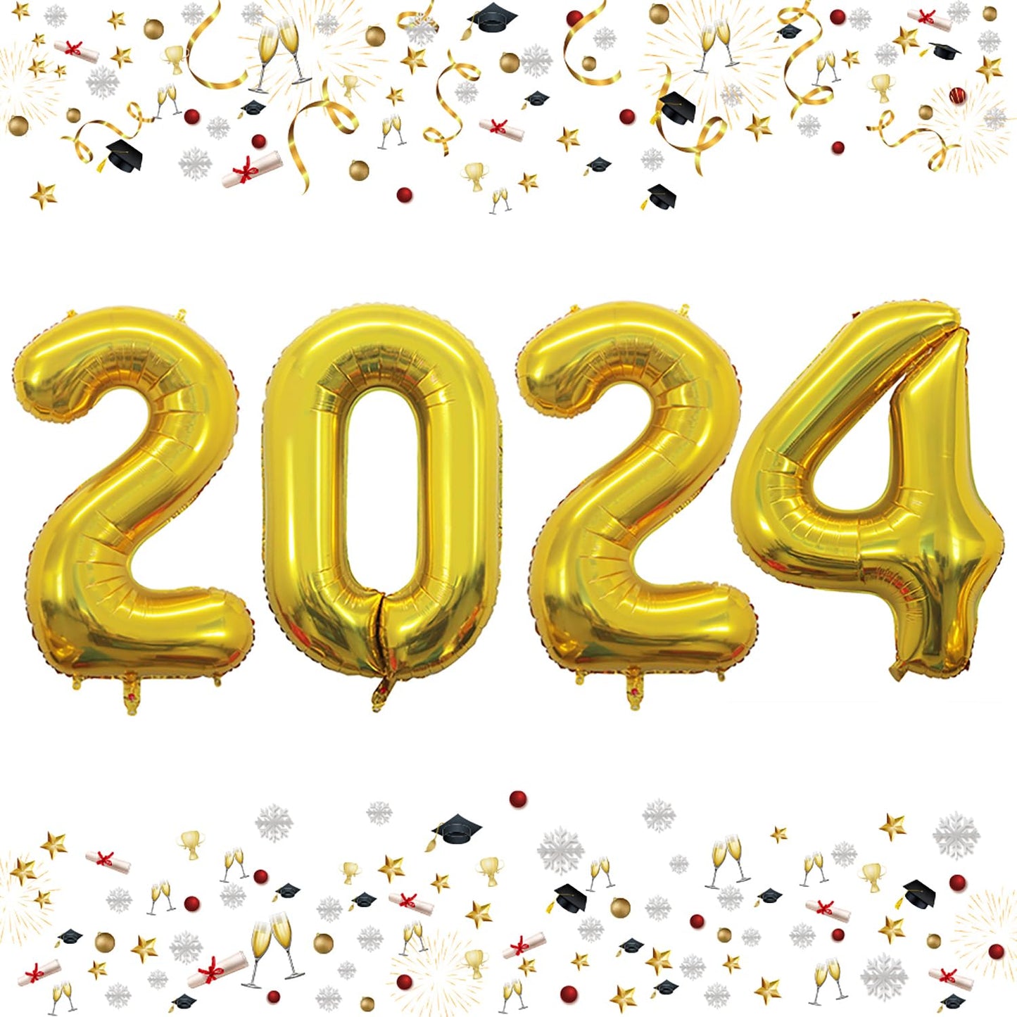 GOER 42 Inch 2024 Gold Foil Number Balloons for 2024 New Year Eve Festival Party Supplies Graduation Decorations