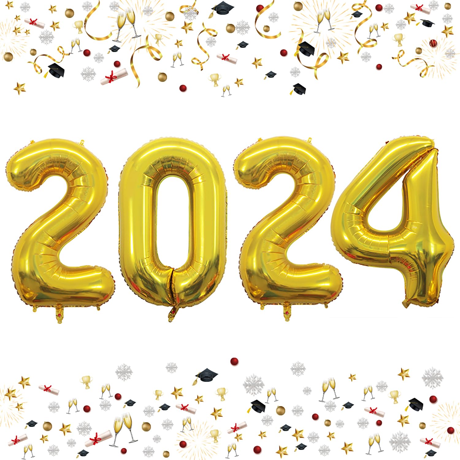 GOER 42 Inch 2024 Gold Foil Number Balloons for 2024 New Year Eve Festival Party Supplies Graduation Decorations