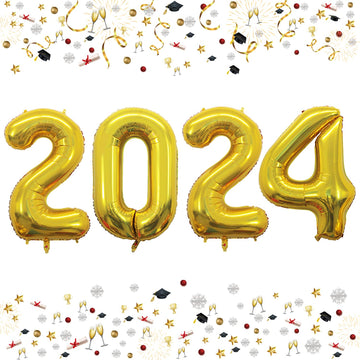 GOER 42 Inch 2024 Gold Foil Number Balloons for 2024 New Year Eve Festival Party Supplies Graduation Decorations