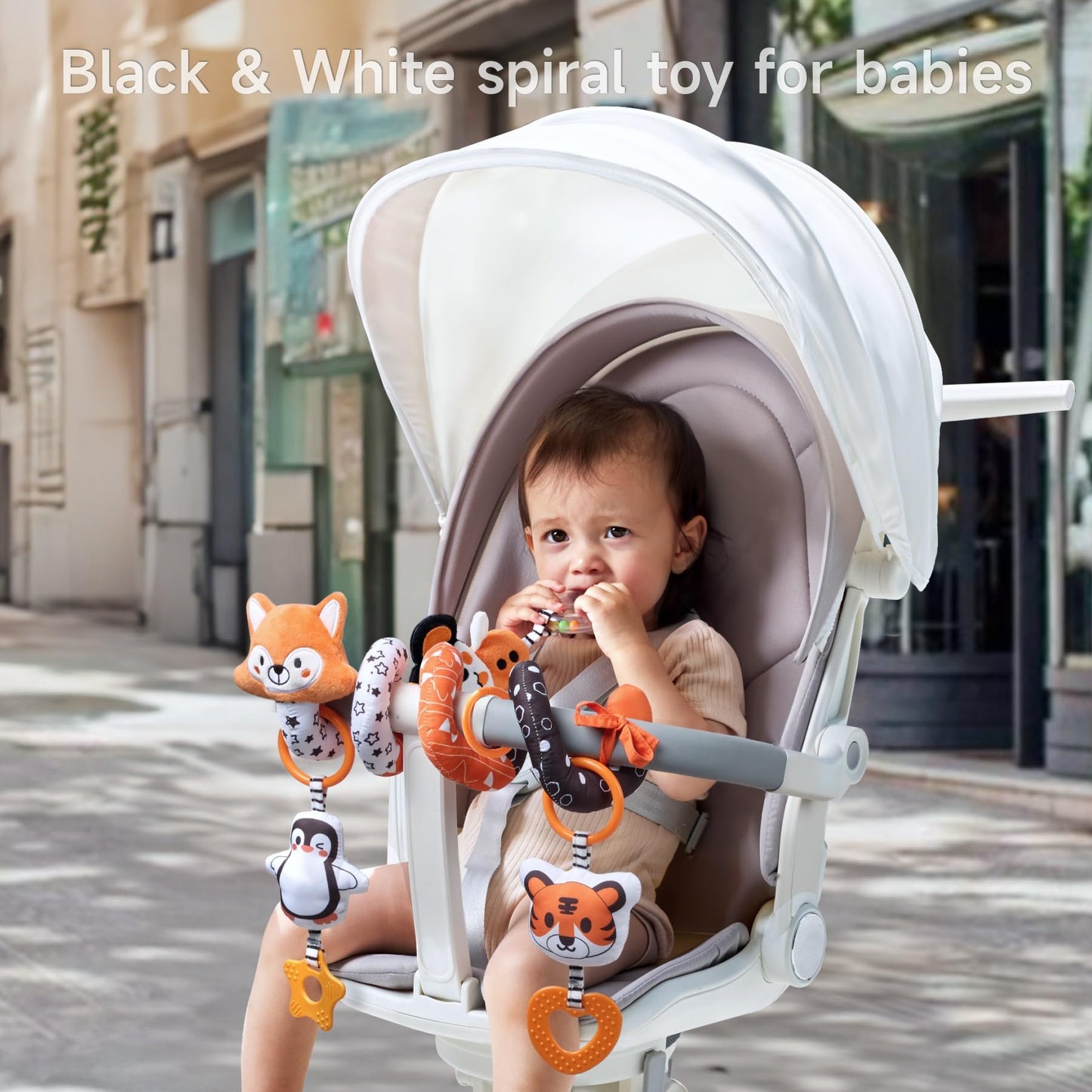 Tumama Baby Car Seat Toys, Black And White High Contrast Newborn Infant Hanging Toys, Crib Stroller Spiral Wrap Toys With 3 Pcs