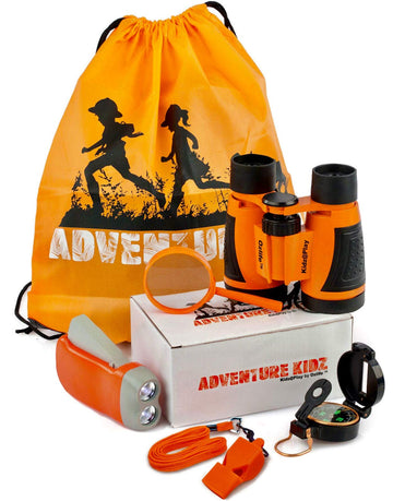 Adventure Kidz - Outdoor Exploration Kit, Children’S Toy Binoculars With Case, Flashlight, Compass, Whistle, Magnifying Glass, Backpack. Great Gift Set For Camping, Hiking, Stem, Pretend Play.