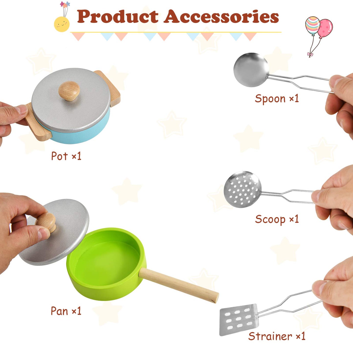 Costzon Kids Kitchen Playset, Wooden Pretend Toy Kitchen Set with Sink, Oven, Microwave, Stove, Pots, Utensils, Play Kitchen for