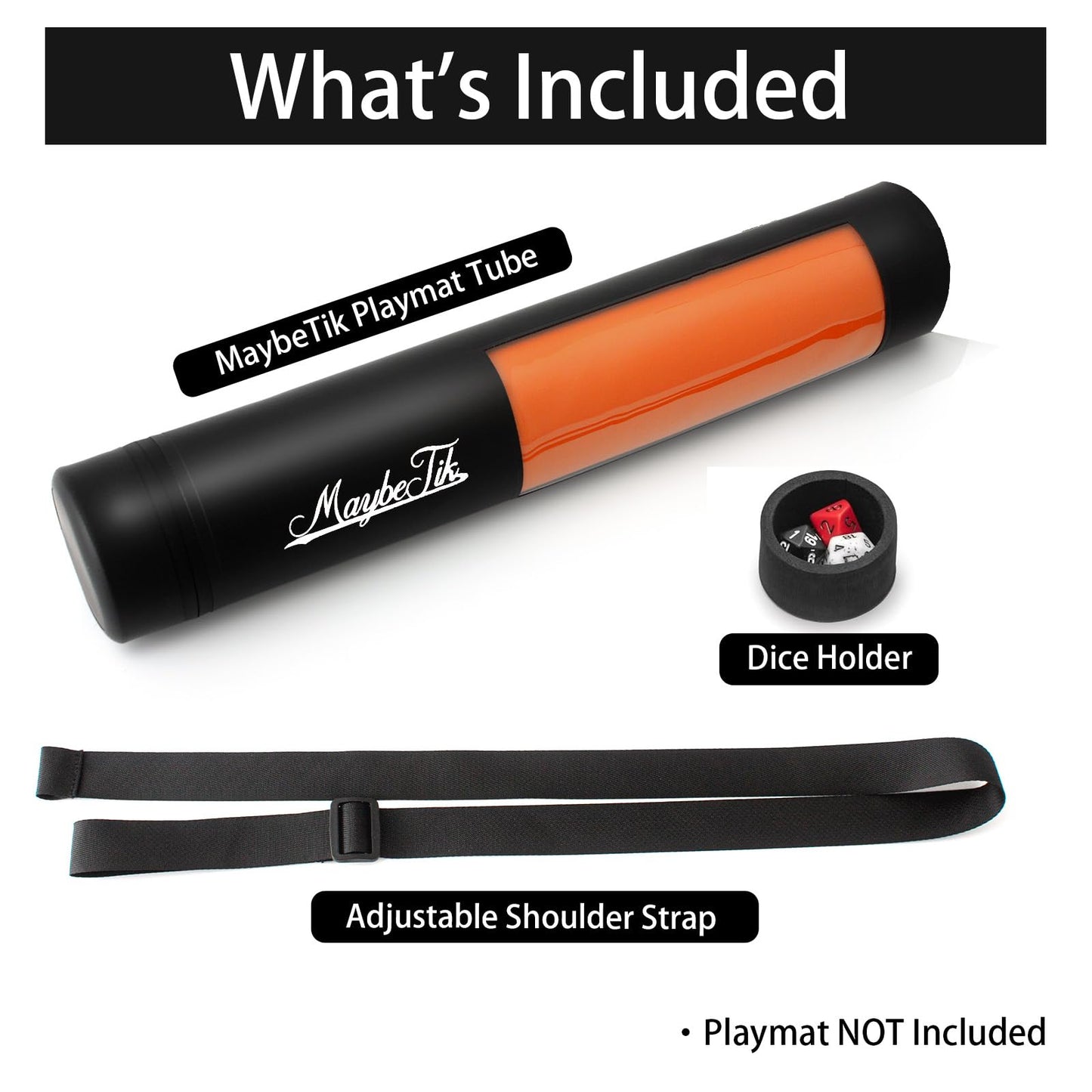 Maybetik Playmat Tube, Tcg Mtg Case With Waterproof Zipper, Hidden Dice Holder, Adjustable Shoulder Strap, See-Through Window, F