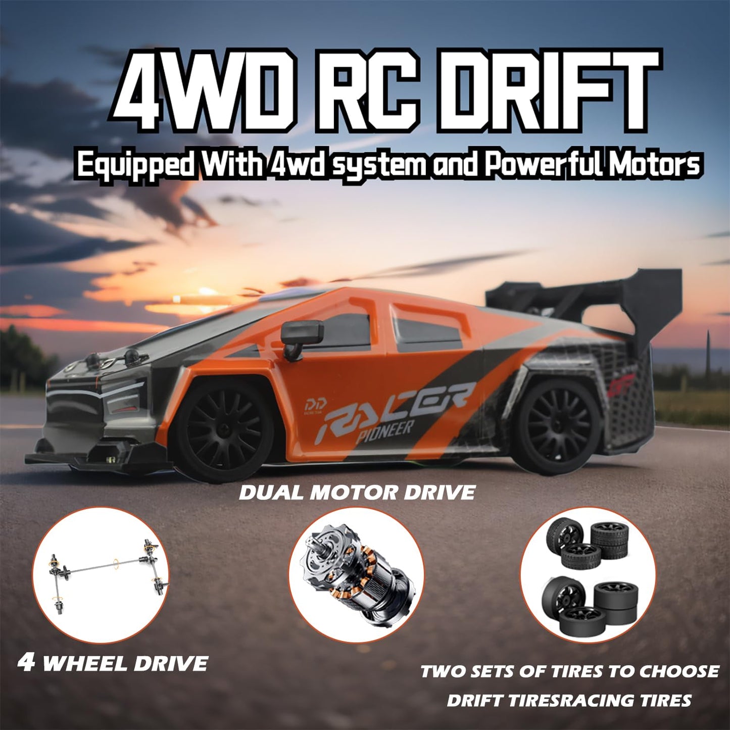 Hturccop 1:24 Rc Cybercar, 2.4Ghz Rc Drift Cars With Led Light, Race Car Toys For Boy Girl 8-12 Years Old, Speed Adjustable 25Km