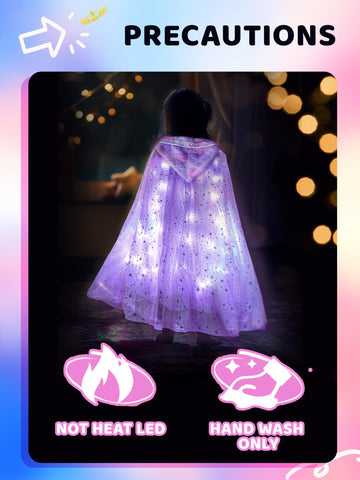 Uporpor Led Princess Dress Up Cape Girls Light Up Princess Hooded Cape For Girls Costume Cloak Princess Shawl Toddler Kids Halloween Led Dressing Up Train
