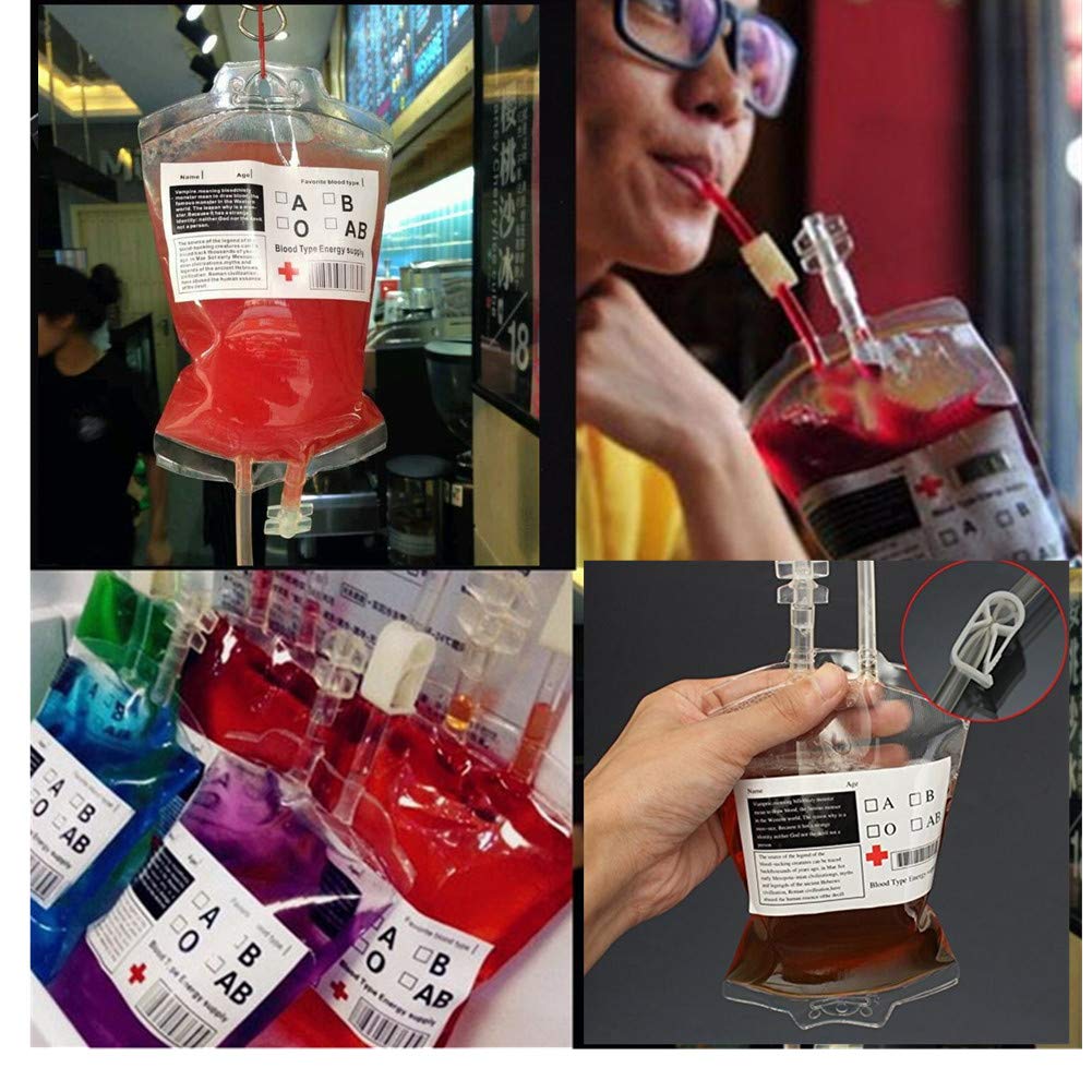 Aweilan PVC Blood Bags for IV Bags, Halloween Cups, Drink Pouches - Zombie/Vampire Party Supplies (Pack of 20)