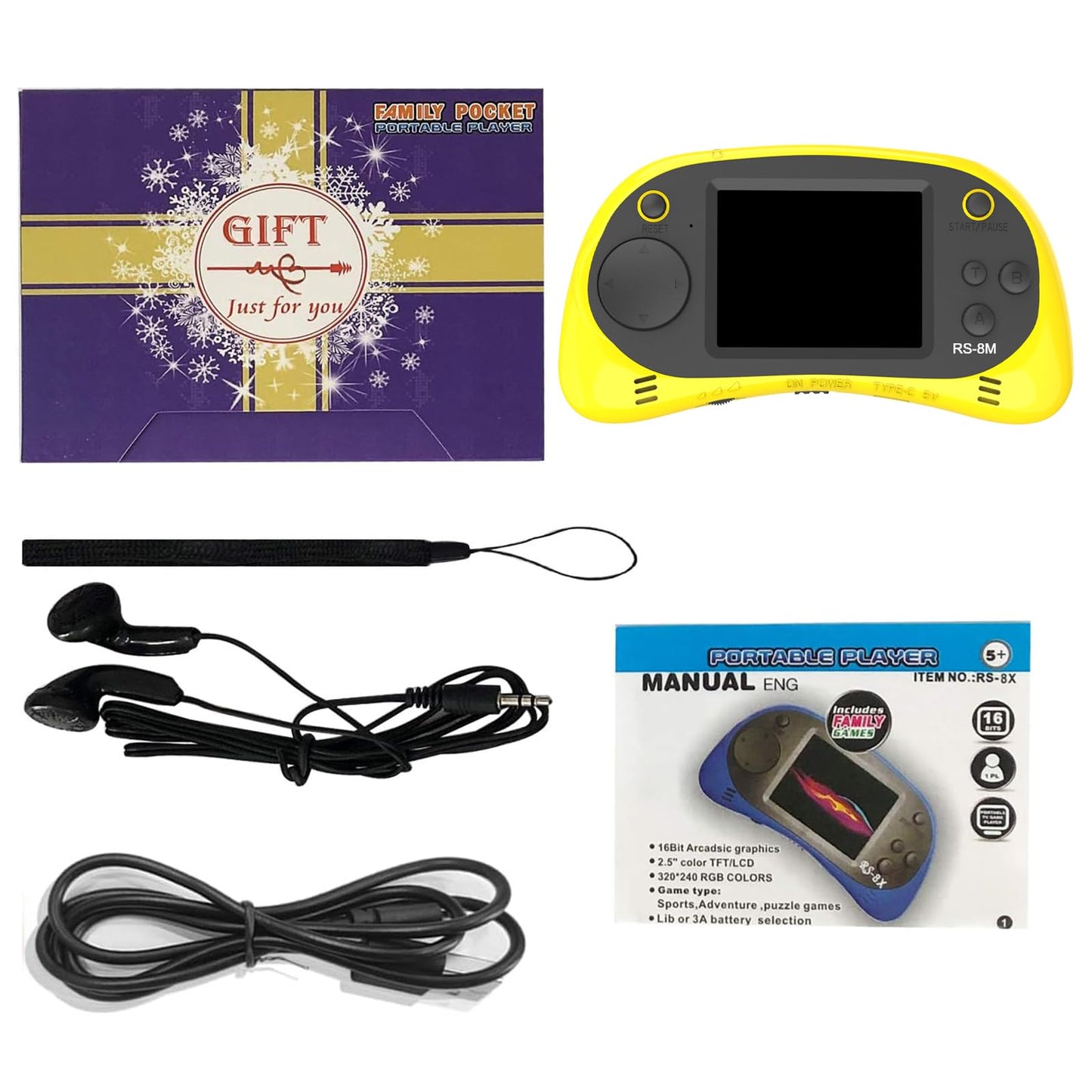 Easegmer 16 Bit Kids Handheld Games Built-In 220 Hd Video Games, 2.5 Inch Portable Game Player With Headphones - Best Travel Ele