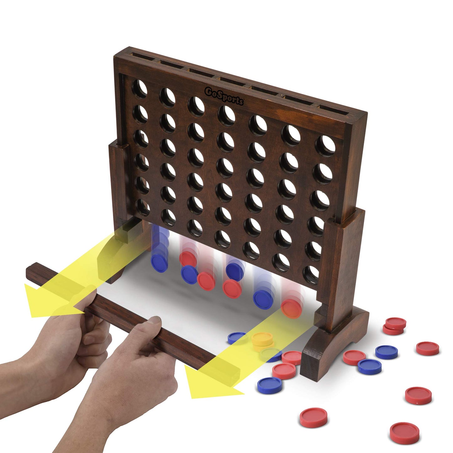 GoSports 1 Foot Width enhanced 4 in a Row Game Dark Wood Stain with Connect Coins  Portable Case and Rules