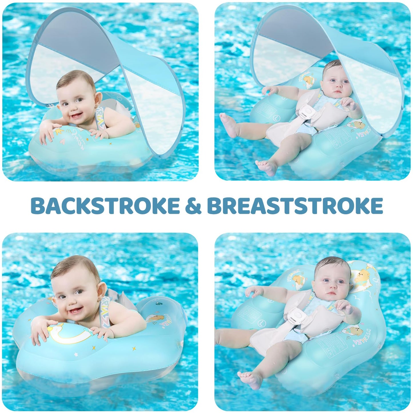 Loowarts Baby Pool Float With Canopy And Safety Seat,Infant Swim Float & Pool Float & Baby Water Float & Swimming Floats Upf50+