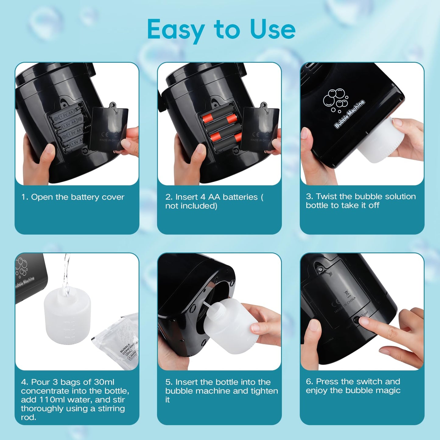 Bubble Machine Automatic Bubble Blower For Kids Batteries Operated Portable Bubble Maker Electric Bubble Machine Adjust Angle By 90° Indoor Outdoor Toy For Birthday Party Wedding Black