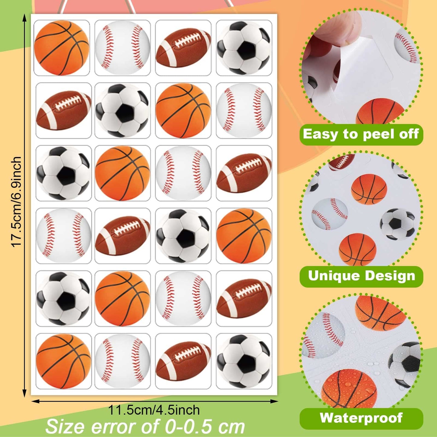600 Pieces Sports Stickers For Kids Soccer Ball Stickers Baseball Stickers Football Stickers Basketball Football For Kids Teacher For Ball Themed Birthday Party Classroom Decorations(Multiple Balls)
