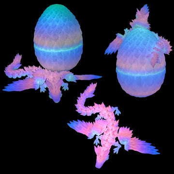 Flavery 3D Printed Flying Dragon In Egg - Dino Eastewr Egg With 9'' Flexible Winged Dragon Inside, Colorful Fidget Toy, Birthday