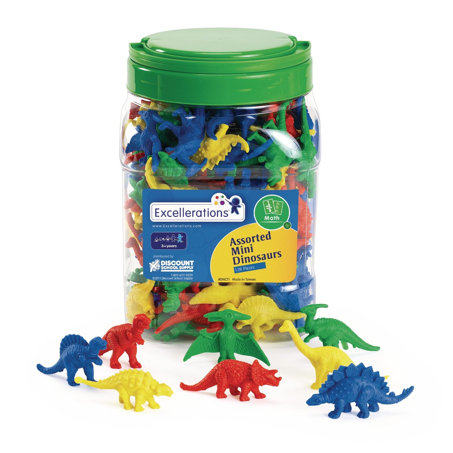 Excellerations Math Manipulatives Set of 128 Mini Dinosaur Counters 1-1/2 inches -2 inches  STEM Educational Toys for Mathematics  Preschool (Item # DNCT1)