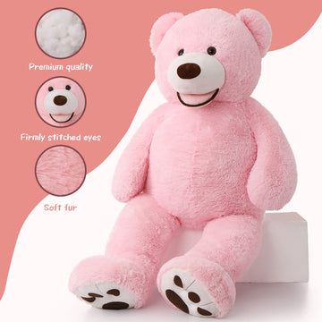 Morismos Giant Pinkteddy Bear 4 Feet, Big Pink Teddy Bear With Big Footprints 4.3Ft, Large Bear Stuffed Animals For Girlfriend G