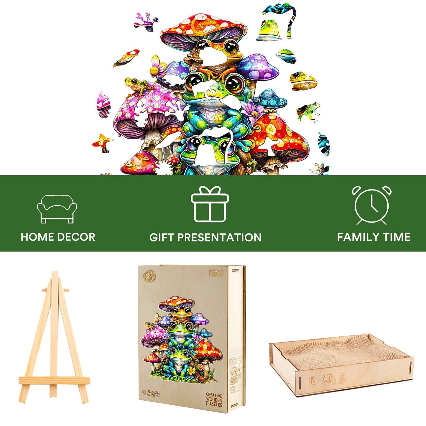 Jigfoxy Wooden Puzzle For Adults, Frog Family Wooden Jigsaw Puzzles For Adults, Unique Animal Shape Wood Cut Puzzles For Family Friend Puzzle Lovers(M-11.4 * 10.9In-190Pcs)