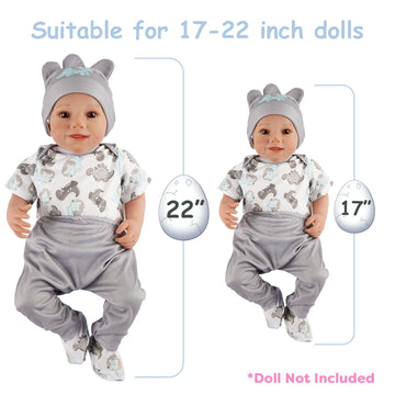 BABESIDE 6-Piece Reborn Baby Doll Clothes Set for 17-22 Inch Dolls - Dinosaur Outfit with Hat  Bib  Socks for Boy or Girl Dolls