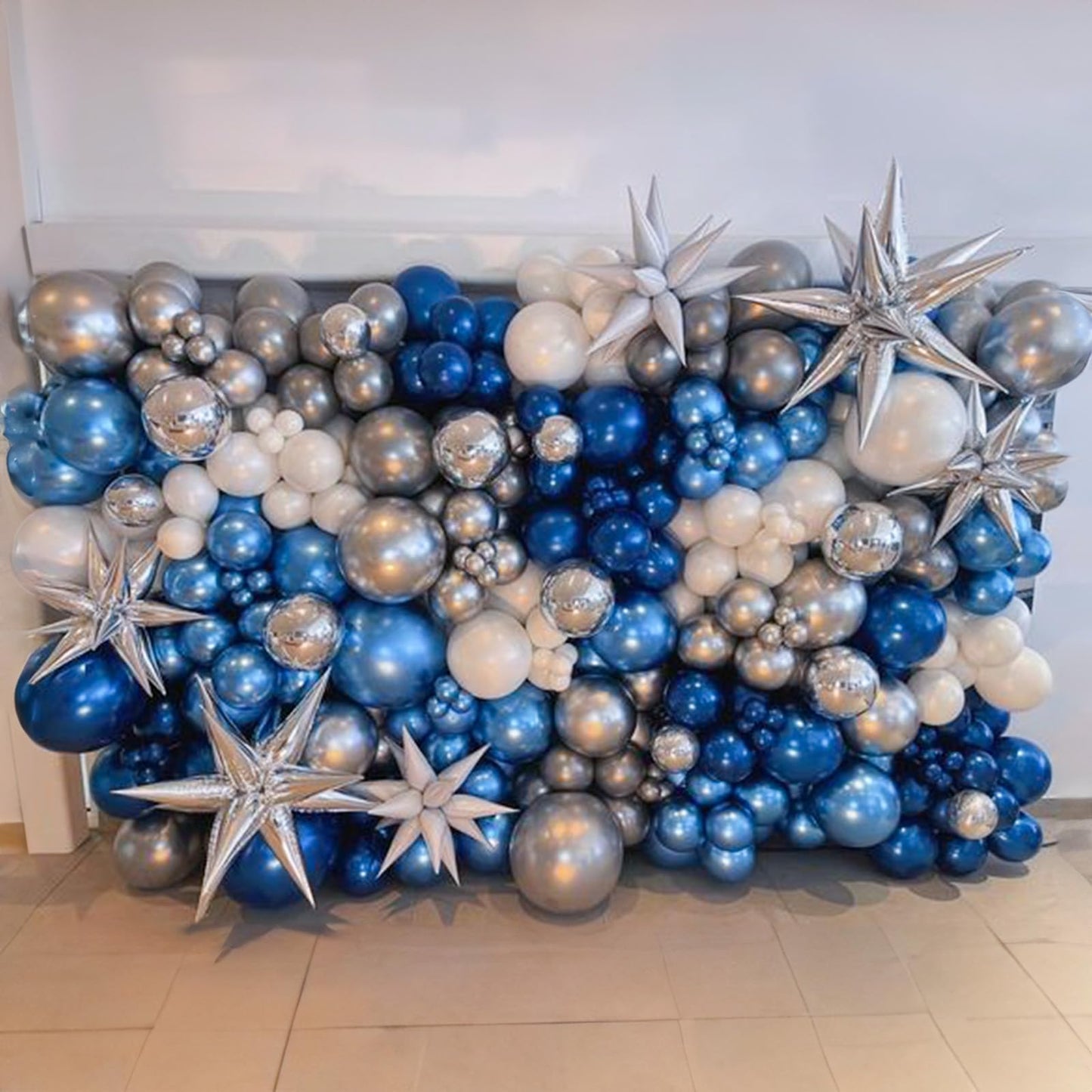 Blue White Silver Balloon Arch Kit, Navy Blue Silver White Balloon Garland With Metallic Dark Blue Light Blue Silver Balloons Fo