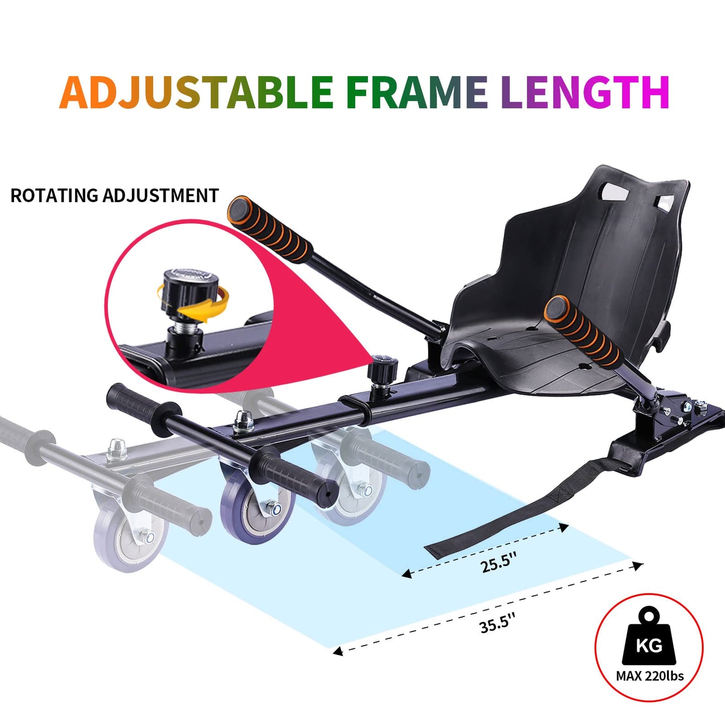 SIMATE Seat Attachment Combo, Go Kart Accessories with Adjustable Frame Length for 6.5 8 10 into Self Balancing Scooter, Ideal G