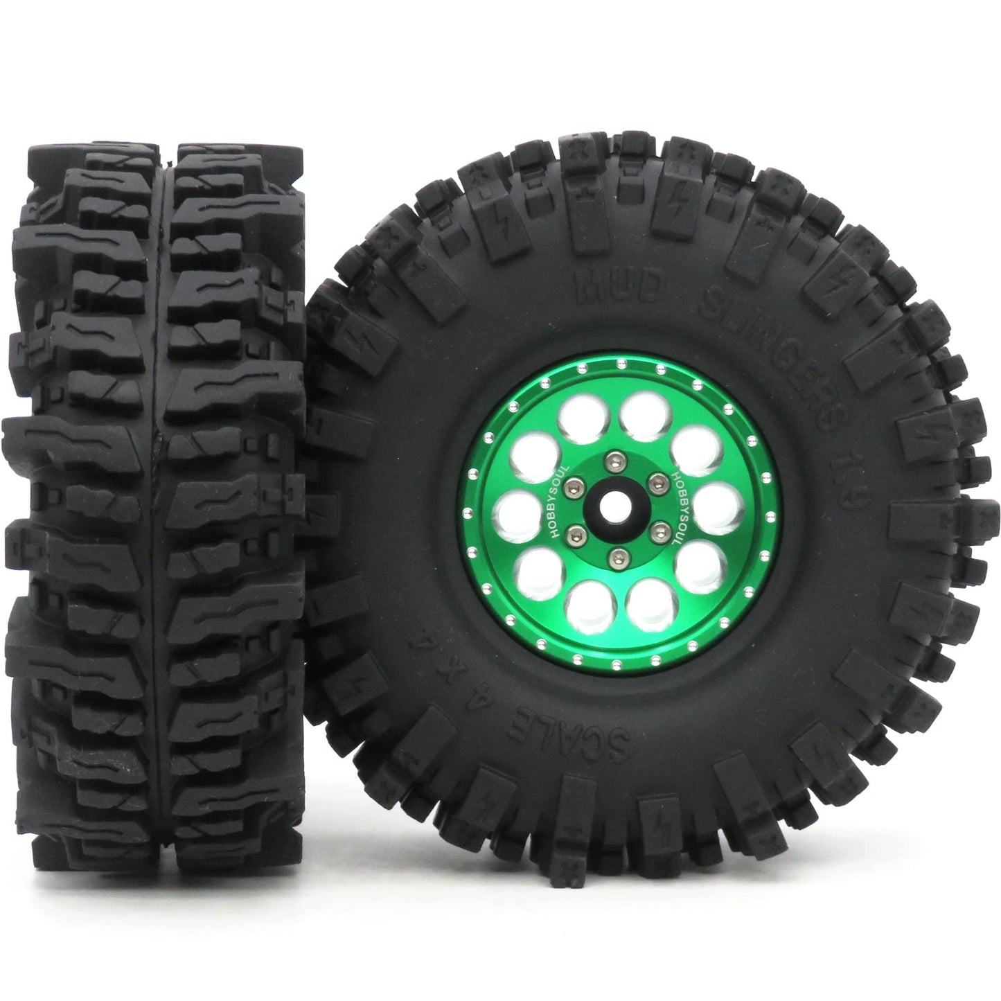 Hobbysoul Soft Sticky 1.9 Mud Slingers Tires Tyres 120Mm/4.72'' Mounted On Aluminum 1.9 Beadlock Wheels Green Rims Hex 12Mm For