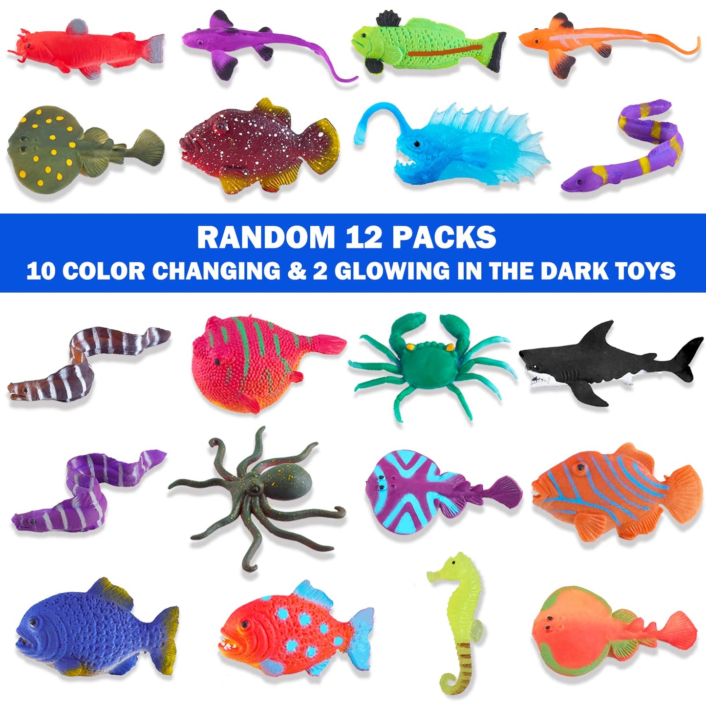 Color Changing Mold Free Bath Toys For Toddlers Kids, Color Change Sea Creatures Ocean Animal Toys & Glow In The Dark Toy With Bath Book(13 Pack), Water Table Toys Rubber Fish Toys For Kids Bathtub