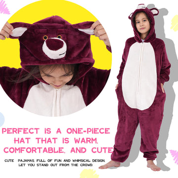 Halloween Christmas Unisex Kids Flannel Cosplay Onesie Costume Outfit Suit For Girls And Boys (Red Bear, 5 Years)