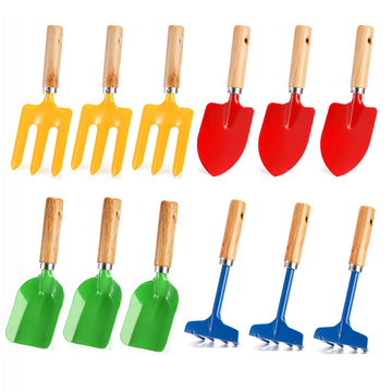 Nicunom 12 Pack Kids Gardening Tools, Metal Garden Tools Set Includes Shovel, Rake, Fork and Trowel, Garden Toys Beach Toys for 