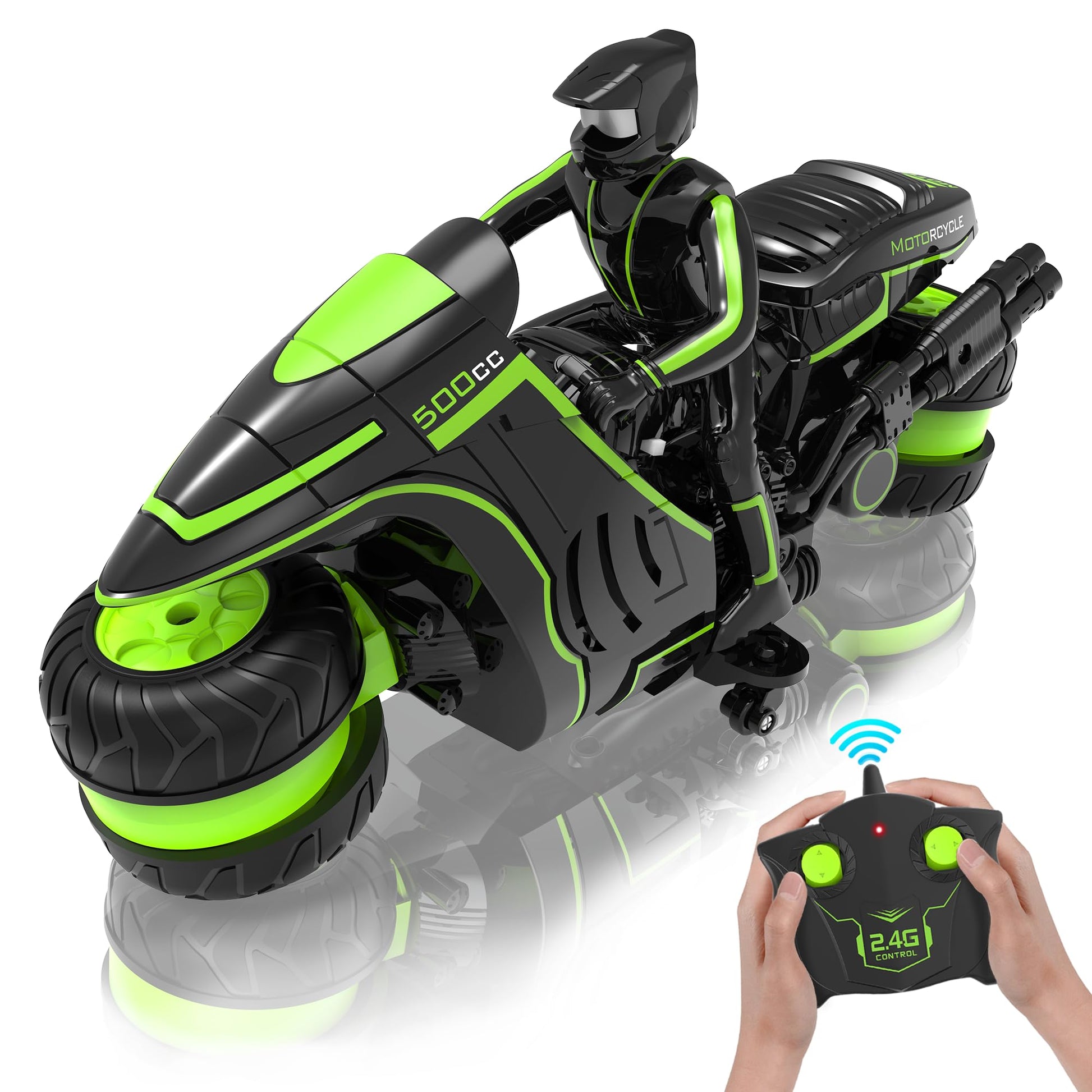 Eulogia Remote Control Motorcycle, 360 Spinning Wheel RC Stunt Motocross Toys, High Speed Riding Model with Rechargeable Battery