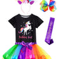 Doctor Unicorn Birthday Girls Unicorn Costume Outfit Rainbow Tutu, Unicorn T-shirt, Satin Sash, Hair Bow & Headband Rainbow/Blac