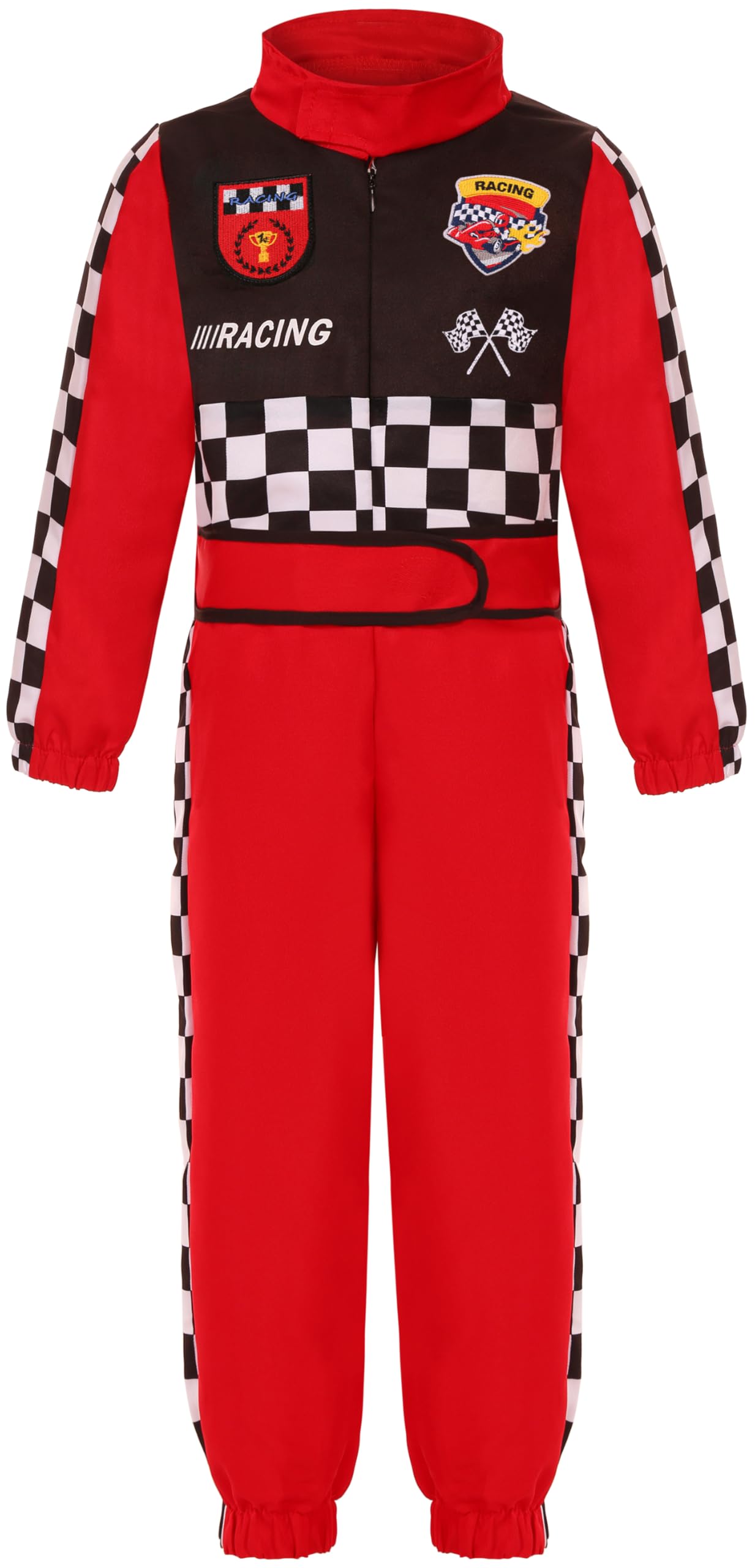 Bordazor Kids Race Car Driver Costume Boys Girls Racer Jumpsuit With Car Cap Kids Dress Up For Halloween (5-6 Years)