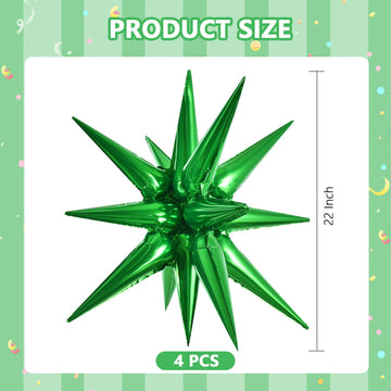 Toniful 4 Pcs 22Inch 4D Green Explosion Star Mylar Balloons 14Point Star Balloons For Party Decorations Backdrop Christmas,New Y