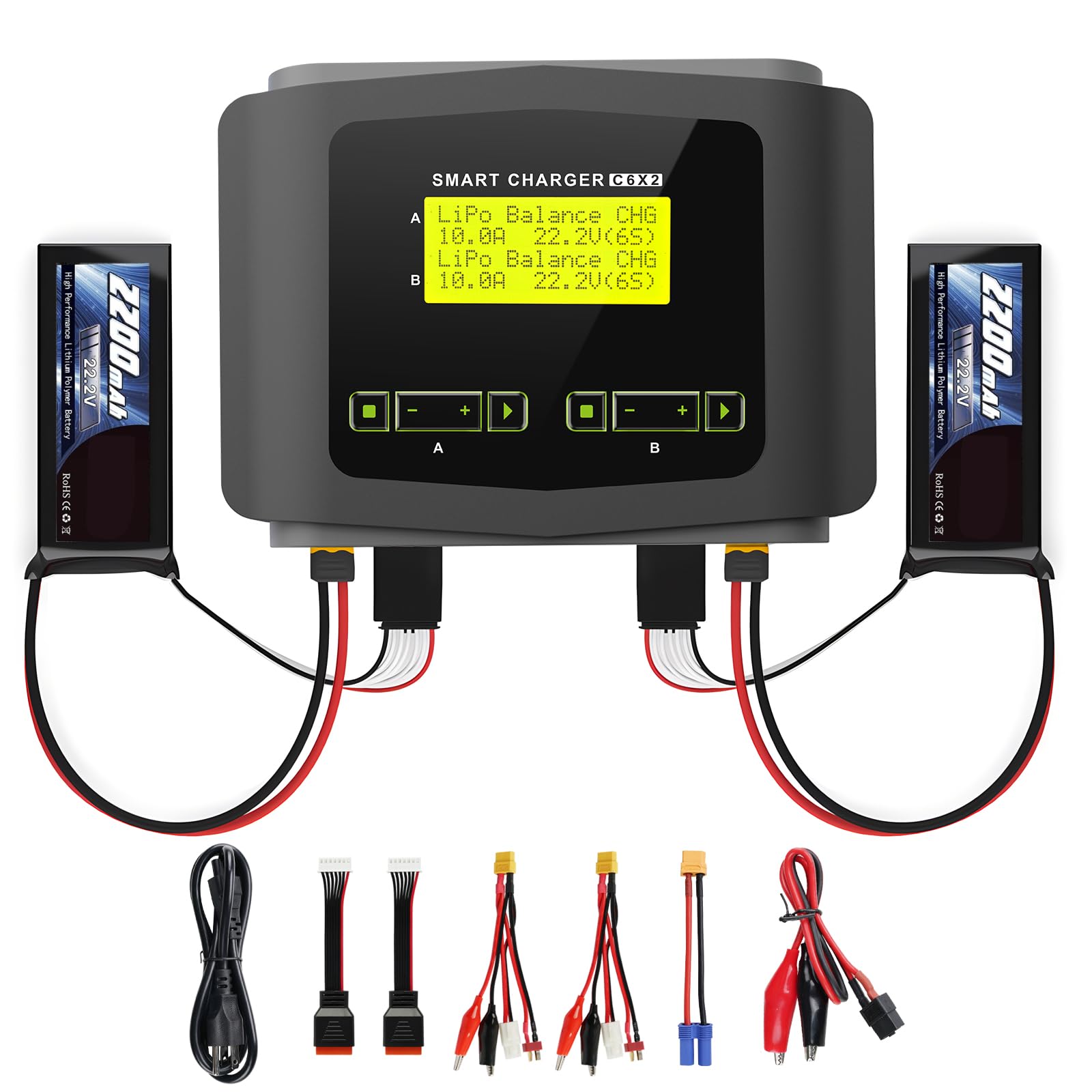 Hiyiton C6X2 Dual Lipo Battery Charger Dc 240W 10A,Smart Balance Charger Discharger For Lipo/Li-Ion/Life(1-6S) Nicd/Nimh/Lihv/Pb