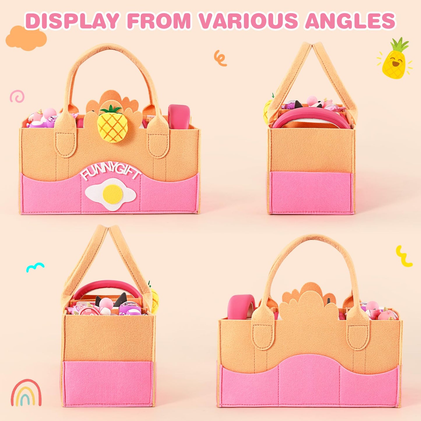Pisosn Portable Carrying Case Compatible With Toniebox Starter Set And Tonies Figurines,Travel Felt Cloth Musical Toy Folding Bag For Toniebox Accessories (Pink Pattern)