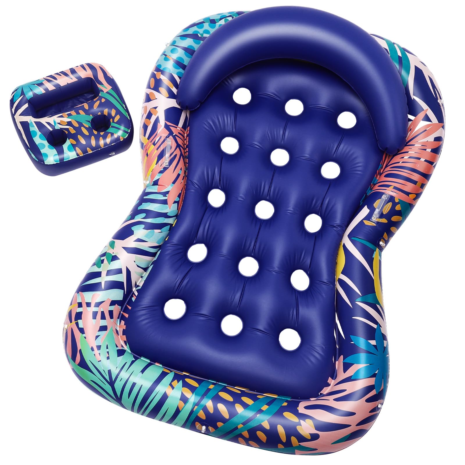 HeySplash Pool Lounger Float for mature-themed  Hawaii Style Inflatable Pool Floats Bed with Detachable Cupholder Caddy  73*50 XL Cooling Contour Lounger Rafts  Water Rafts for Lake  Outdoor Beach Pool Party