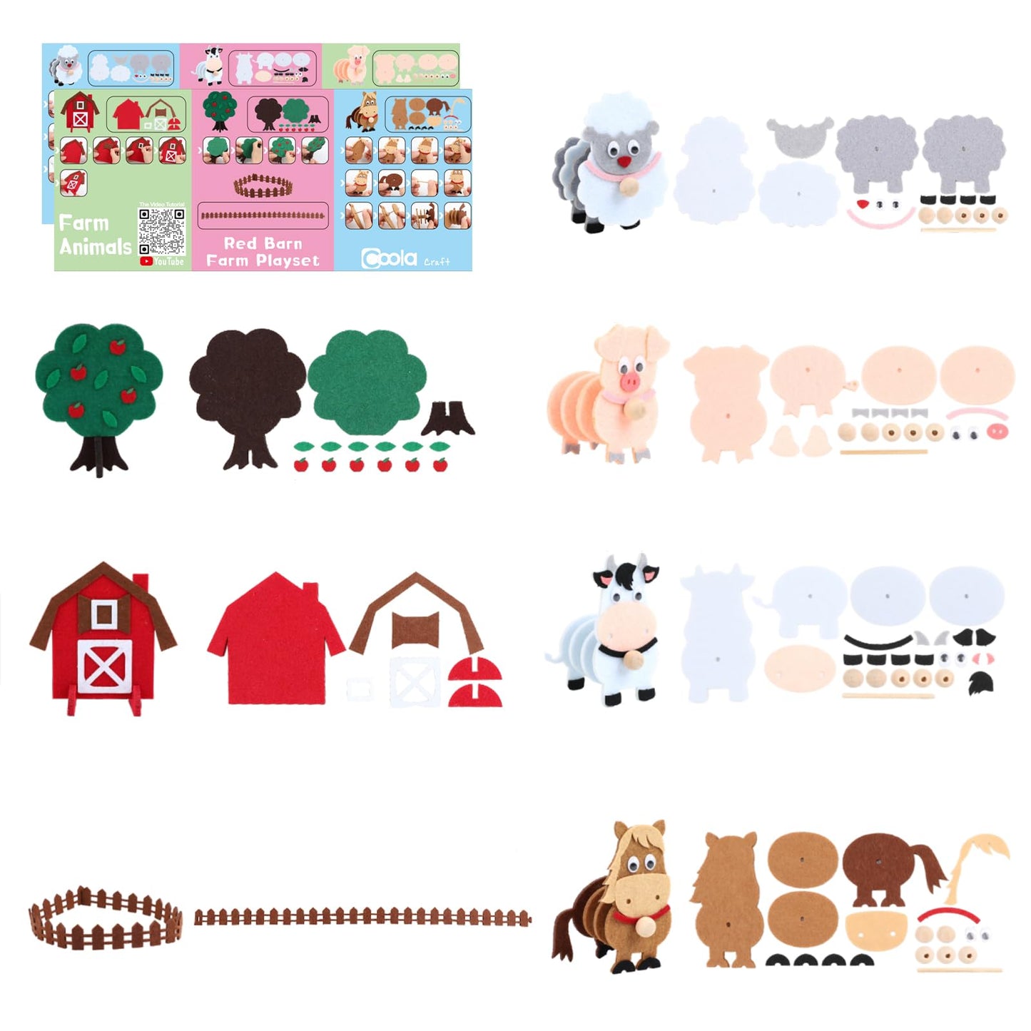Coola Farm Animals Craft Kit Set for Preschool Kids - Red Barn & Animal Tree Educational Kit for Ages 3-6, Easy DIY Farm Playset