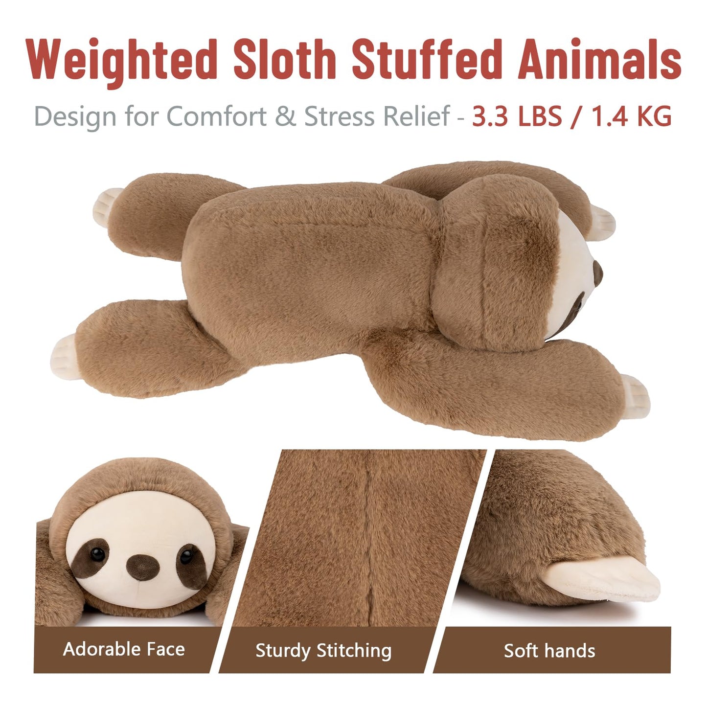 Niuniu Daddy 20" Weighted Sloth Stuffed Animal - Medium Brown Plush Toy for Adults & Kids, Ideal Gift for Christmas & Birthdays