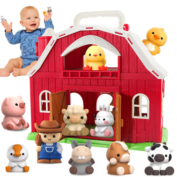 Aurotops Toys For 1 2 3 Years Old Boys And Girls, Big Barn Toy With Farm Animal, Preschool Montessori Toy, Farm Playset With Big Red Barn & Farmer, Easter Gift Toy For Toddlers