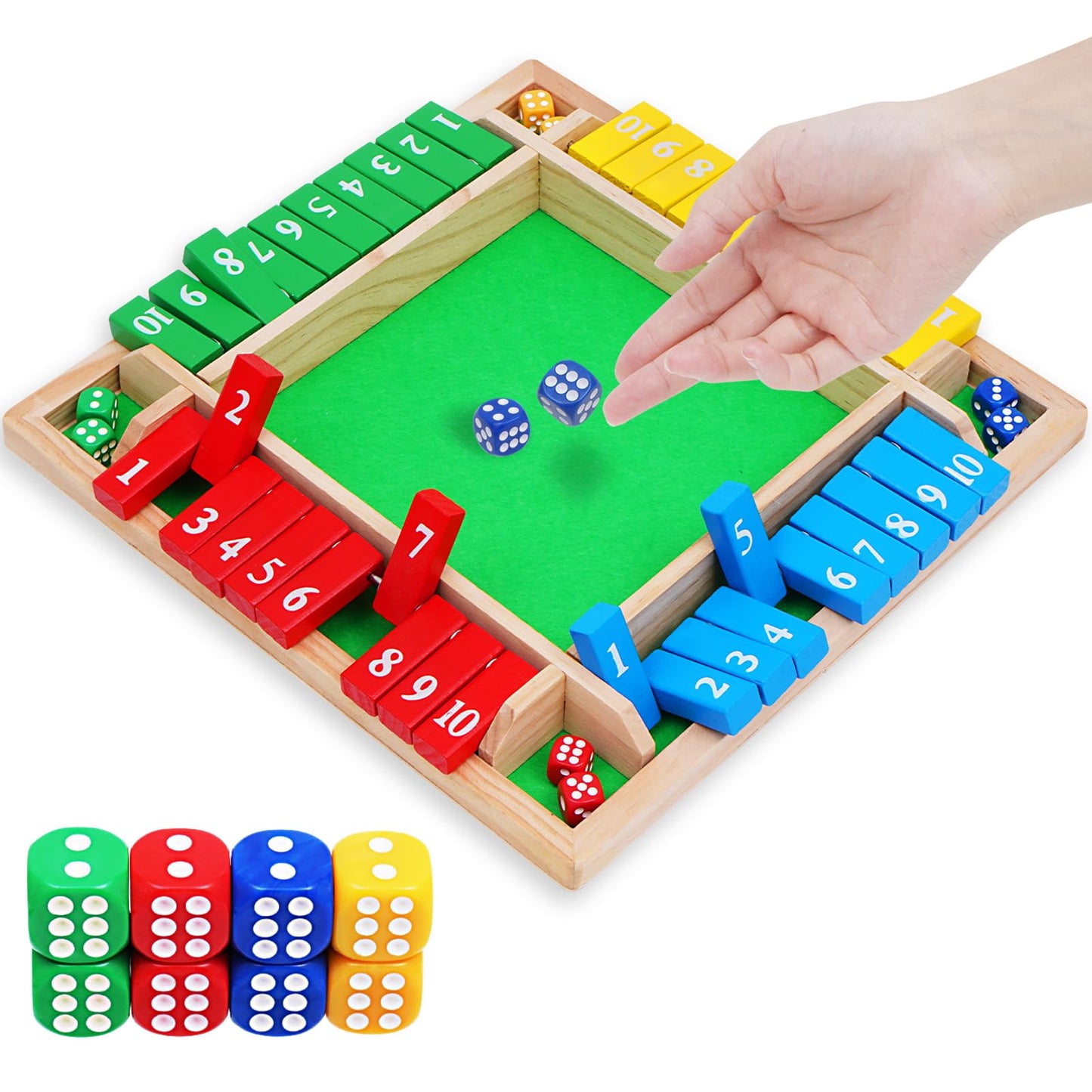 Cretvis 1-4 Players 12In Large Shut The Box Dice Game, 10 Numbers Traditional Wooden Pub Bar Board Family Table Mat Game Dice Fo
