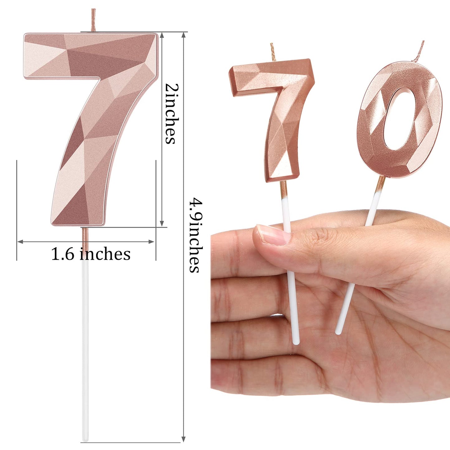 70th Birthday Candles, 3D Diamond Shape Number 70 Candles Happy Birthday Cake Topper Numeral Candles for Birthday Wedding Decora