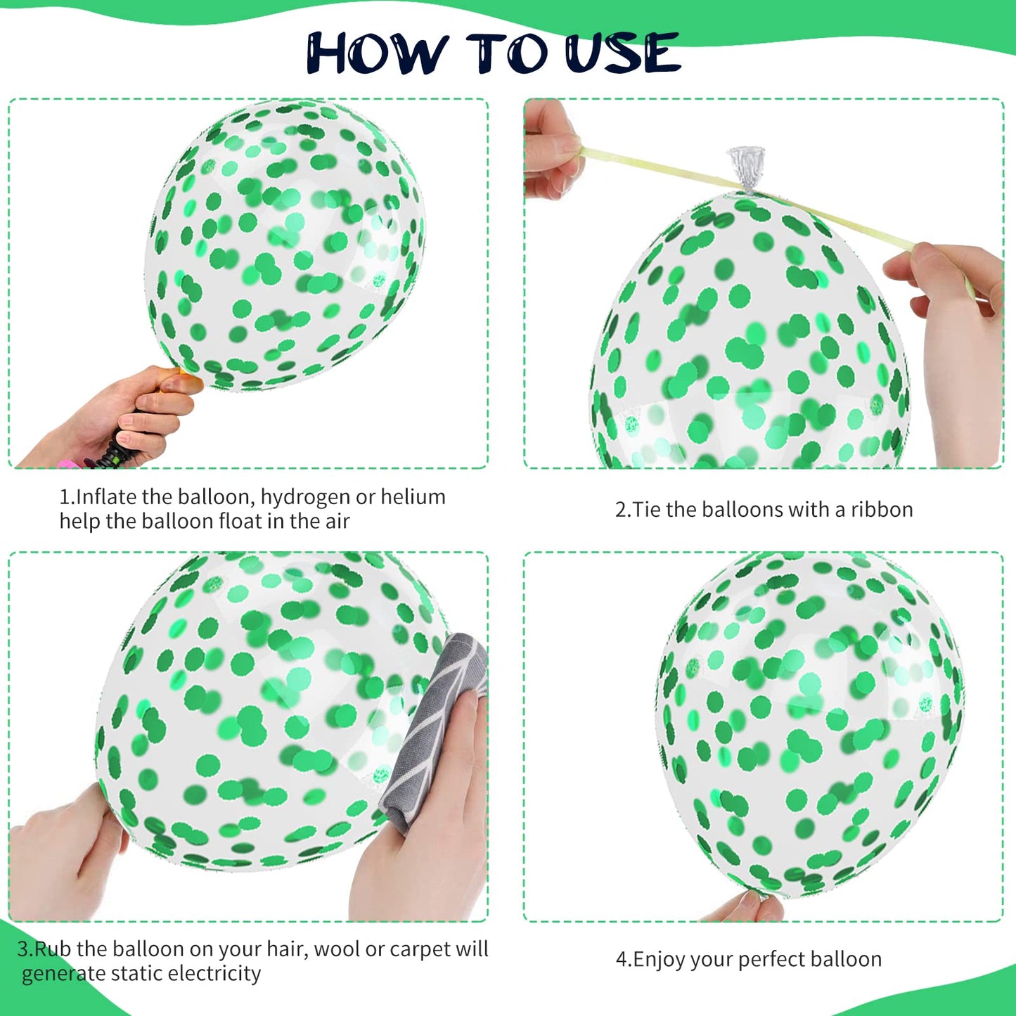 Green And Black Balloons, 50Pcs 12 Inch Green White Black Birthday Balloons, Green Confetti Balloons White Latex Balloons For Bo