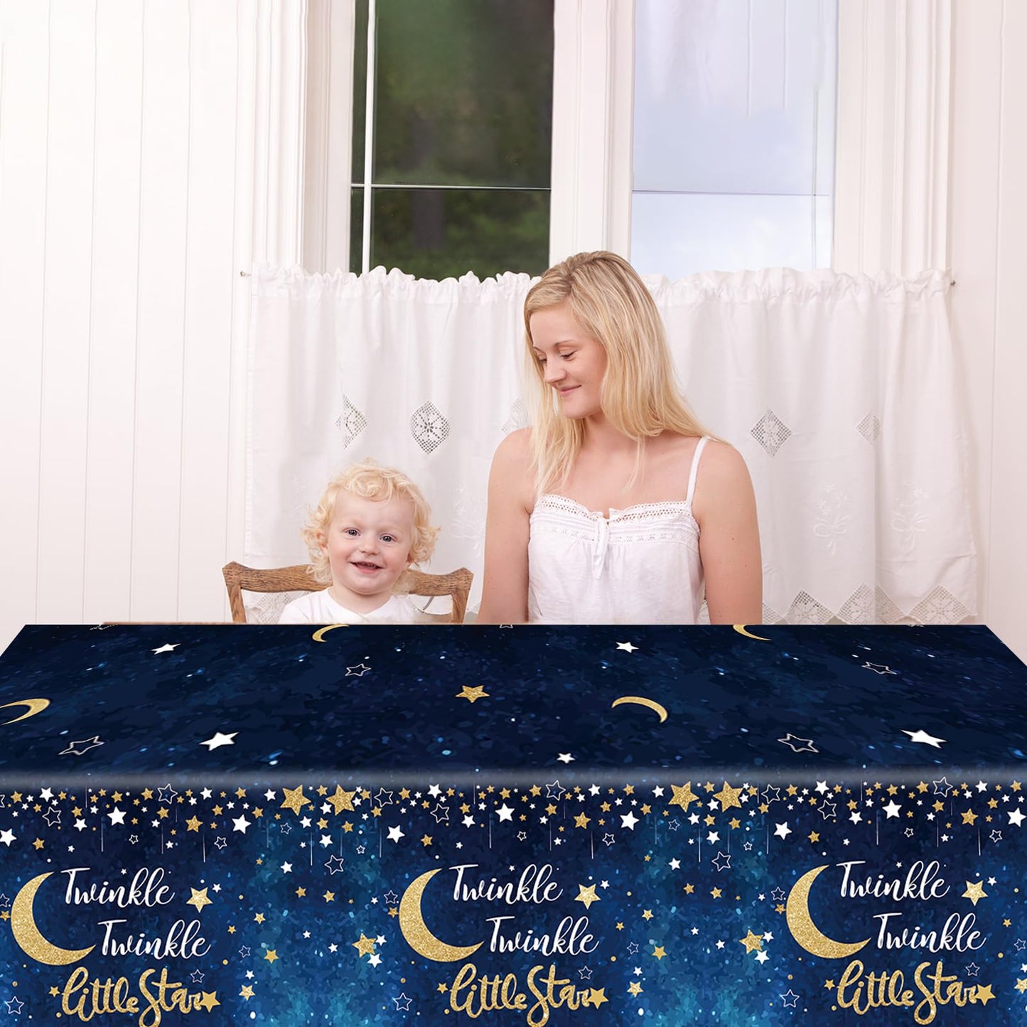 Wiooffen 3Pcs Twinkle Twinkle Little Star Party Tablecloths 108X54 Inch Gender Reveal Birthday Party Plastic Table Cover Baby Sh