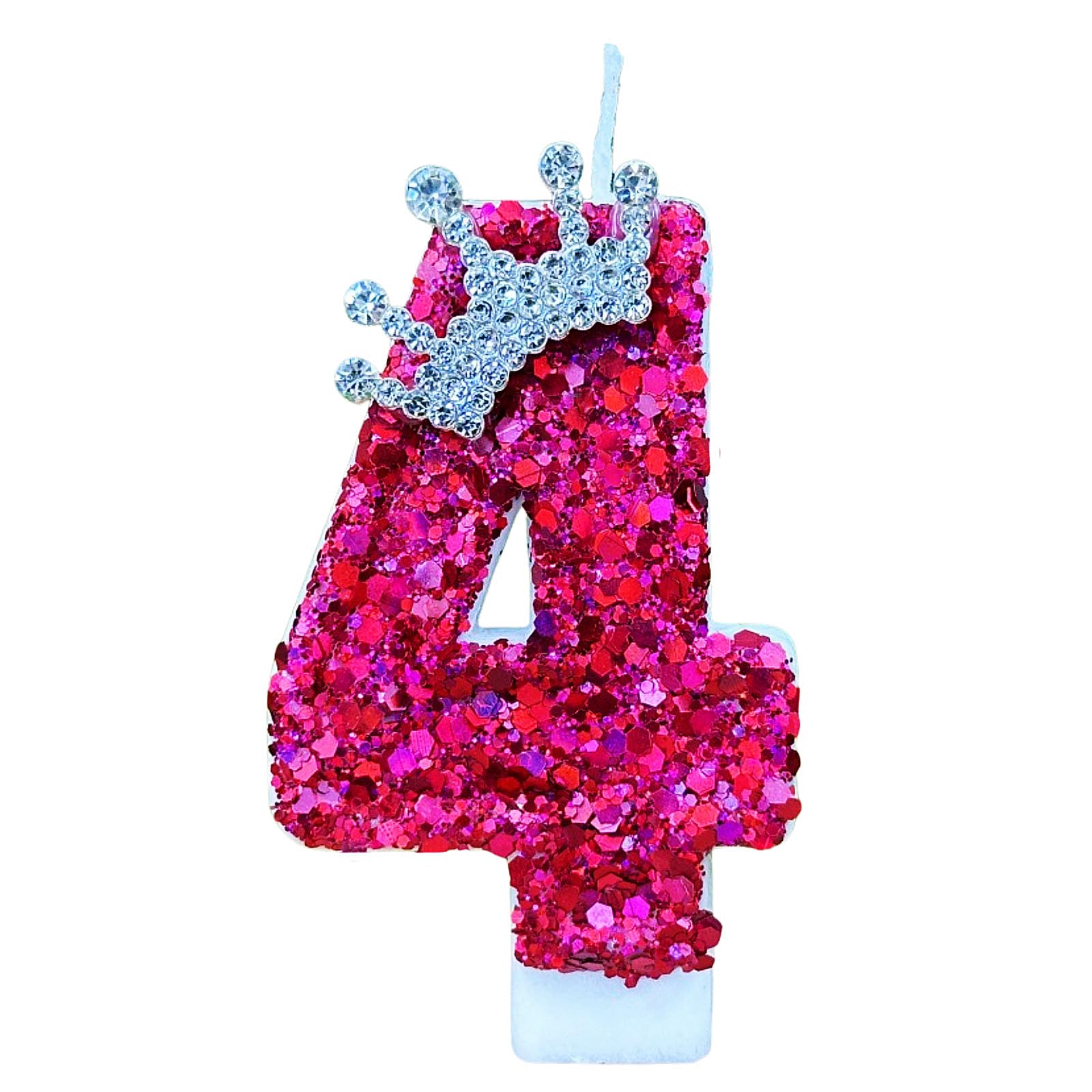 Hot Pink Birthday Number 4 Candle for Cake, Pink Number 4 Candle, Fun Glitter Hot Pink Cake Topper Birthday Decorations Cupcake 