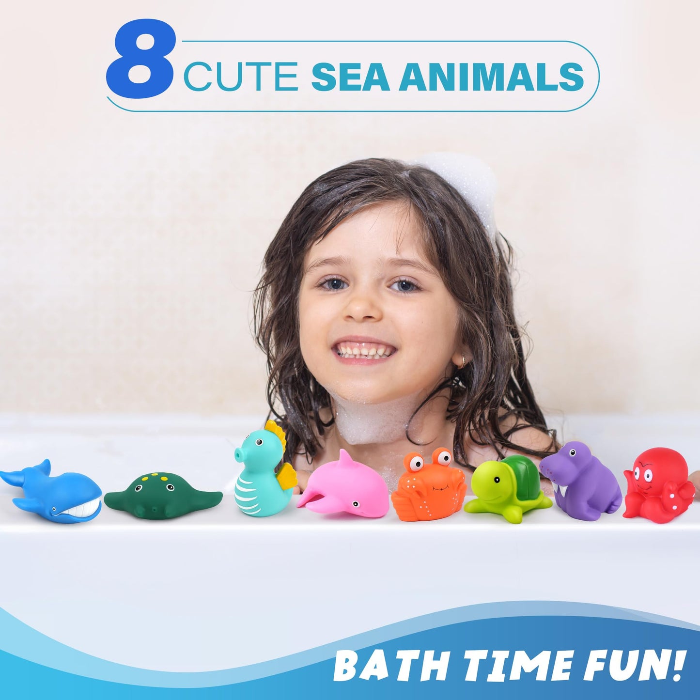 Lotfancy Bath Toys For Kids Ages 1-3, Mold Free Baby Bath Toys For Toddlers 2-4, 8Pcs No Holes Ocean Sea Animal Bathtub Toys, Soft Bath Tub Toys