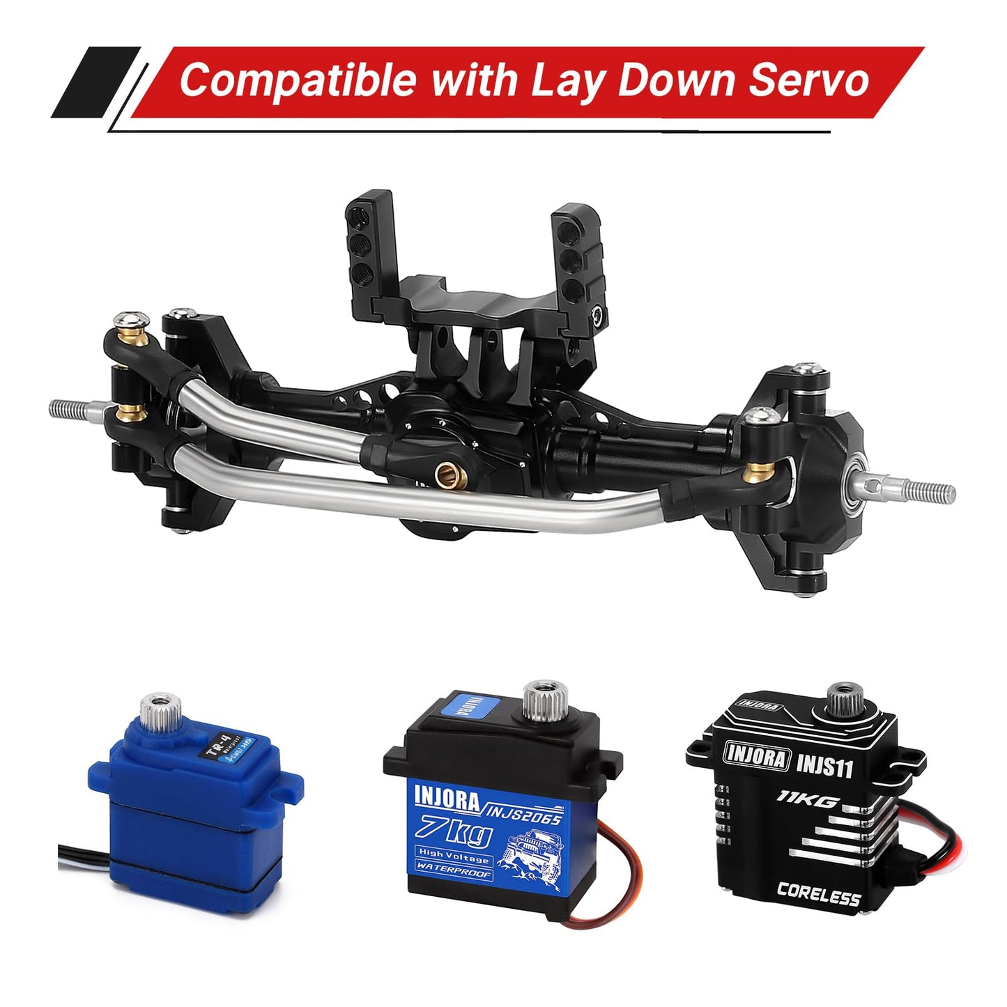 Injora +4Mm Aluminum Front And Rear Axles With Lay Down Servo Mount & Link For 1/18 Trx4M Rc Upgrade